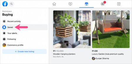 how to find saved items on Facebook marketplace