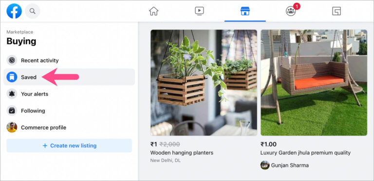 how to find saved items on Facebook marketplace